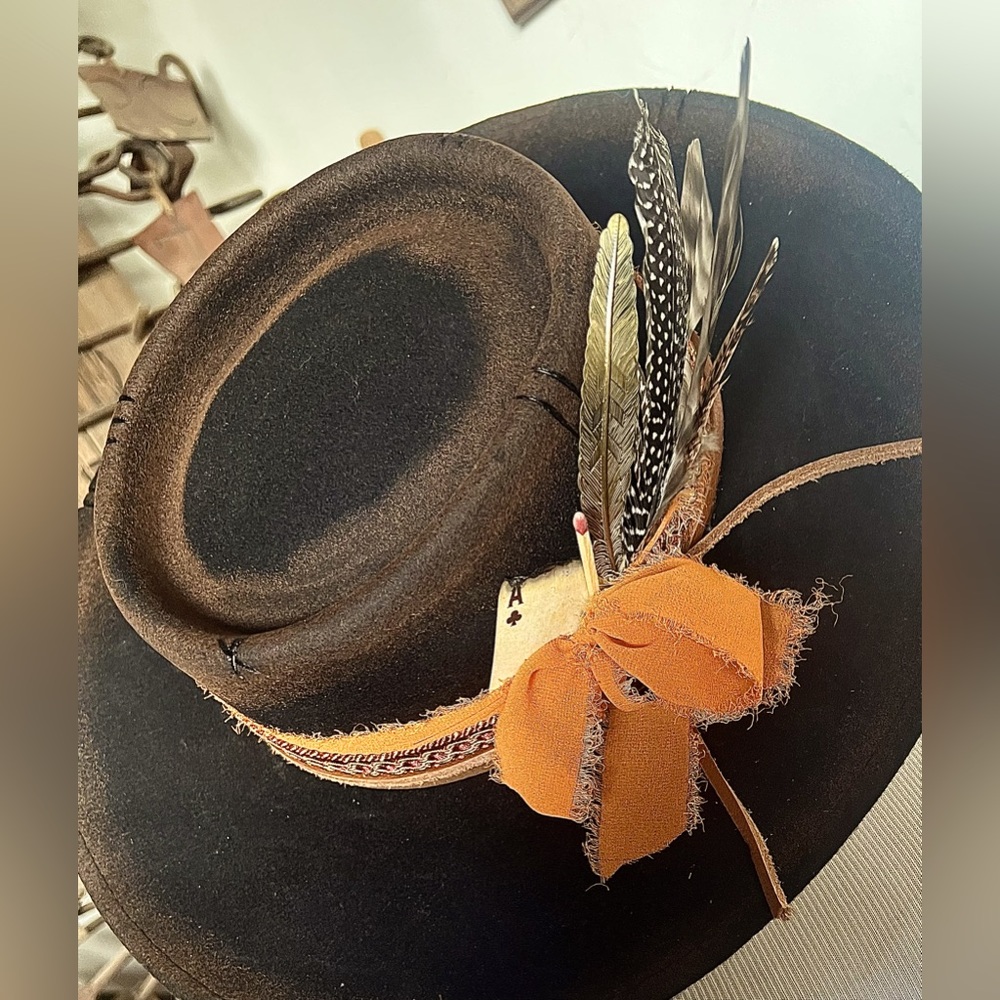 🔥Custom Burned Wide Brim Felt Hat O/S🔥